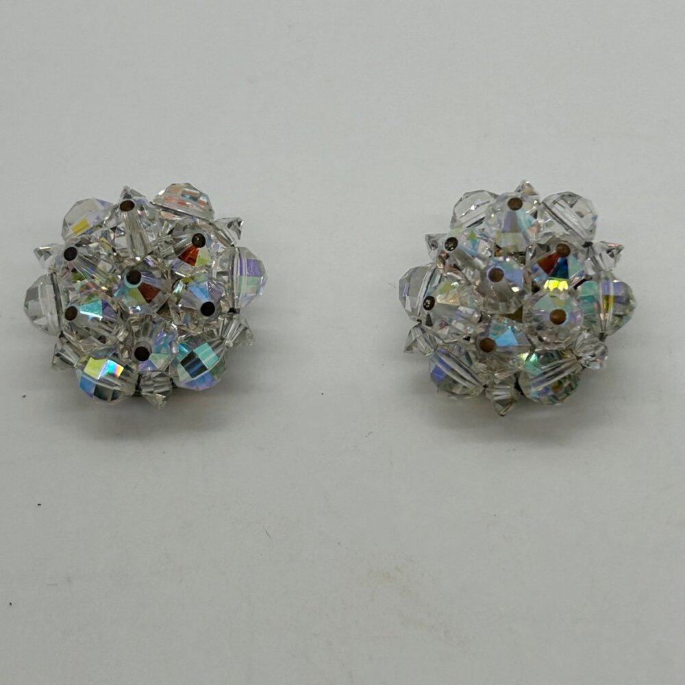 Laguna Vintage Aurora Borealis Crystal Cluster Clip-On Earrings Iridescent - Picture 6 of 16